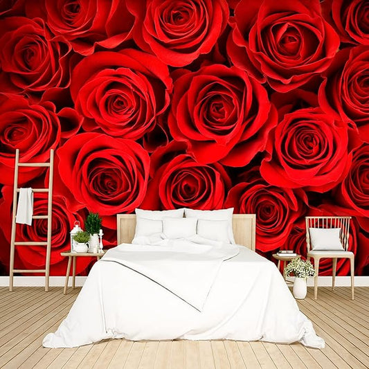 red Rose Floral Wallpaper Bedroom Botanical Flowers murals Aesthetic Room Decor Living Room tv Background Large Wall Mural - 160"x108" Not Peel and Stick