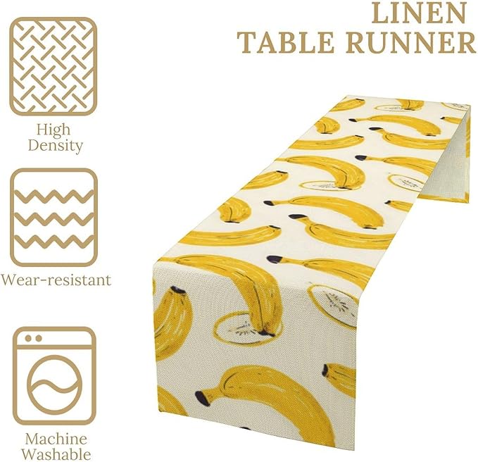Banana Table Runner, Kitchen Dining Table Decor, Watercolor Tropical Fruit Palm Leaves Table Runners for Indoor Outdoor Home Farmhouse Holiday Wedding Birthday Party Decoration, 13 x120 in