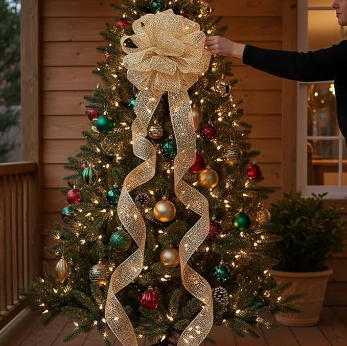 CT CRAFT LLC Sparkling Glitter Mesh Wired Ribbon 2.5" x 10 Yards Champagne Gold for Christmas Home Decor Bow Gift Wrapping DIY Crafts Wreath
