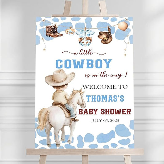 Personalized Baby Shower Welcome Yard Sign For Outdoor, A Little Cowboy Is On The Way Sign, Fashion Baby Shower Decorations For Boy, Birthday Party Welcome Sign
