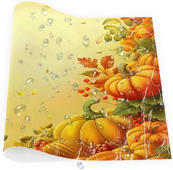 Thanksgiving Fall Yellow Pumpkin Placemats Set of 1 PVC Vinyl Non Slip Table Mats Heat Resistant Place Mats Washable Wipeable Dining Table Mat for Kitchen Decor Party Indoor Outdoor Decorative Gift
