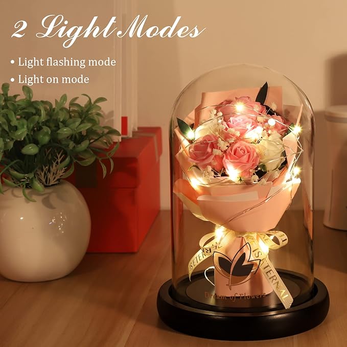 Christmas Rose Gifts for Her,Christmas Flower Gifts for Women,Forever Flowers Rose in Glass Dome with 2 Light Modes,Light Up Rose Valentines Anniversary Birthday Gifts for Women, Mom,Wife,Girlfriend