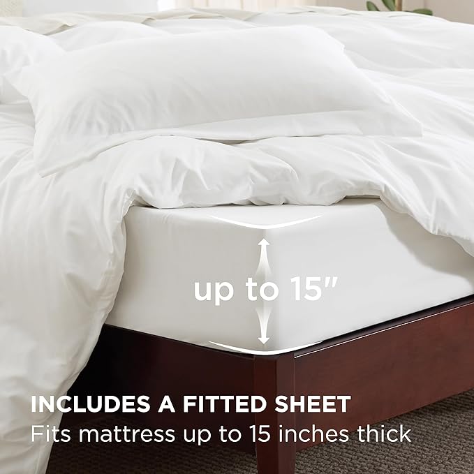 Bedsure Duvet Cover with Fitted Sheet Queen - 6 Pieces, Deep Pocket, Hotel Luxury Soft Double Brushed Bedding Set, 1 Duvet Cover, 1 Fitted Sheet, 2 Pillow Shams, 2 Pillowcases, NO Comforter, White