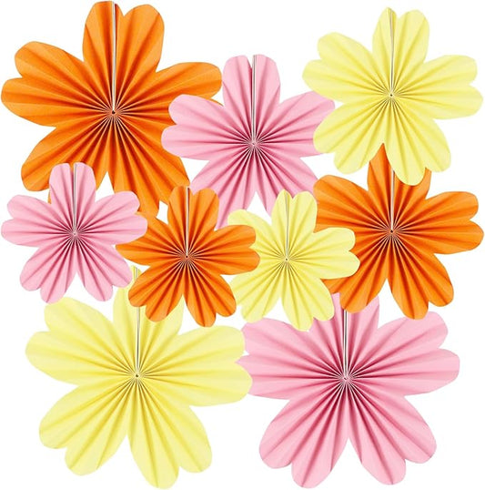 zilue Paper Fans Party Decorations Paper Flowers Decorations for Wall Classroom Floral Backdrop Baby Shower Birthday Party Flower Wall Decor Pack of 9 Pink Orange Ivory