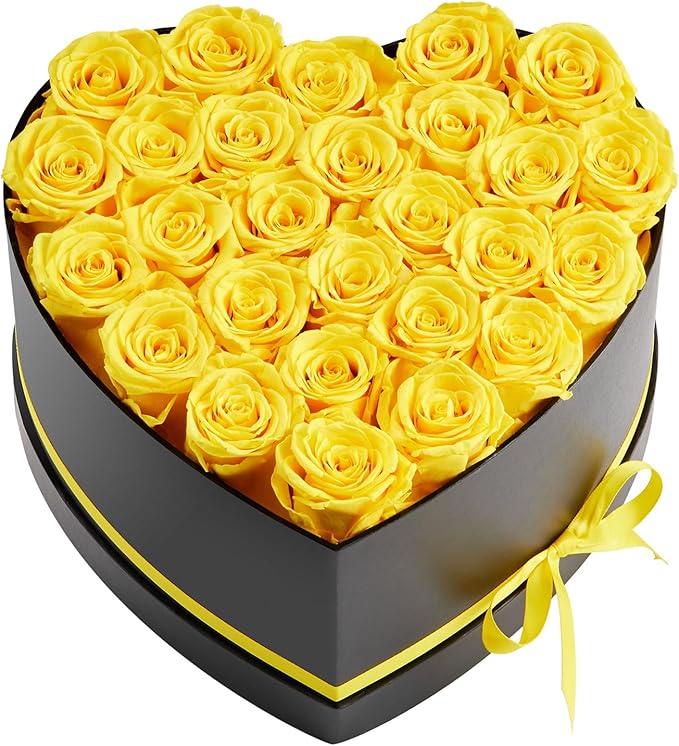 VEVOR Forever Flowers, 27 Preserved Roses in a Heart Shape Box, Eternal Flowers Immortal Bouquet Birthday Present for Women Her Wife Mothers, Anniversary, Valentine's Day,Christmas, Yellow