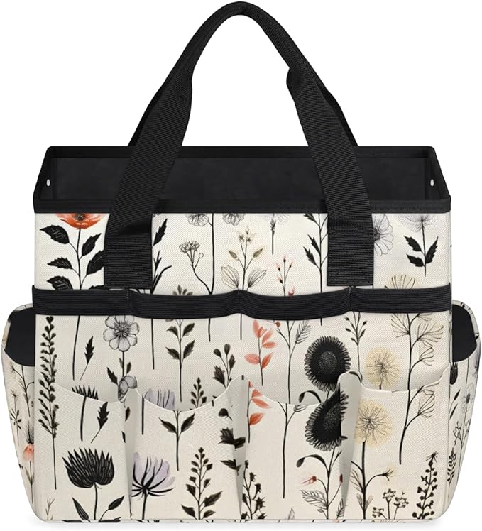 Garden Tool Bag Organizer Garden Tote Bag with Pockets Flowers Herbs Plant Tool Storage Organizer Gardening Tool Kit Holder 13" x 6.8" x 2.8"