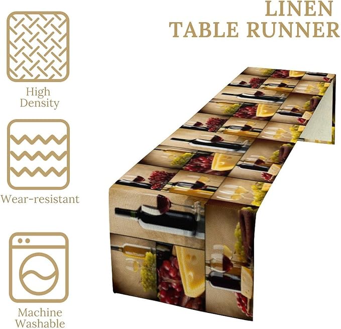 Red Wine Vintage Table Runner, Kitchen Dining Table Farmhouse Decoration for Home Party Decor 13x108 Inch
