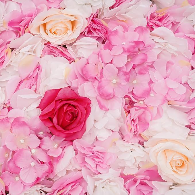 CNCEST Artificial Flower Wall Panels, Flower Wall Mat Silk Rose Flower Panels, Artificial Flower Wall Background (Type 3)