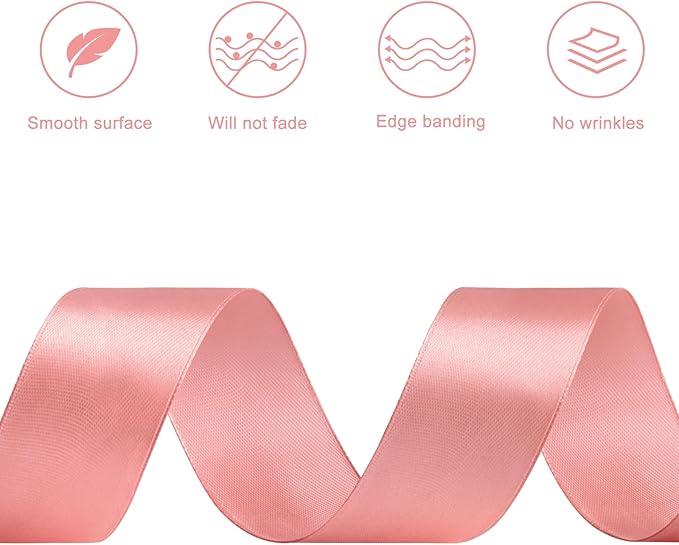 1-1/2 Inches 50 Yards Rose Gold Satin Ribbon, Solid Fabric Ribbon Roll for Flower Bouquets, Gift Wrapping, Wedding, Handmade Crafts