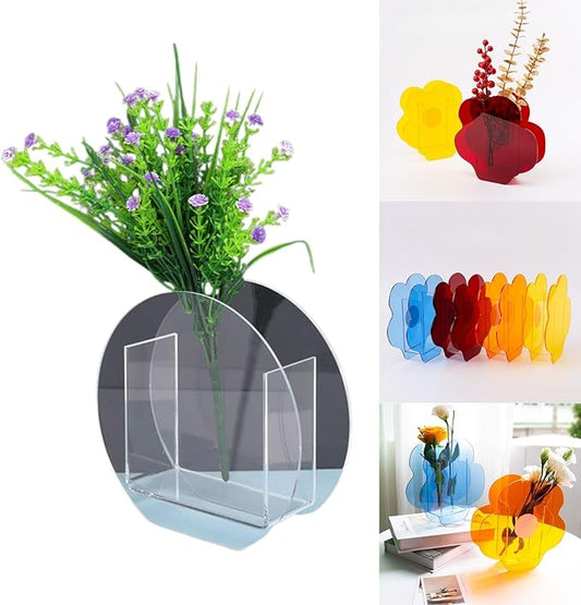 Clear Acrylic Round Vase Minimalist Transparent Design for Home Decor, Table, Office, or Wedding Display (Round Style)