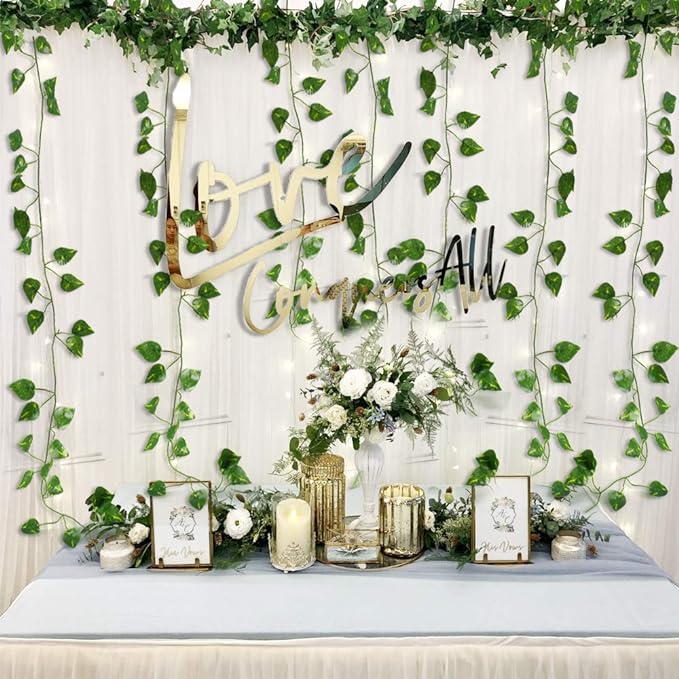168 feet Artificial Vines Greenery Garland Fake Hanging Leaves Faux Foliage Plants for Wedding Party Garden Home Kitchen Office Wall Decorations (Scindapsus/24 Strands)