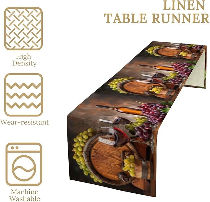 Red Wine Themed Retro Table Runner, Table Dresser Runner, Kitchen Dining Table Runners for Indoor Outdoor Holiday Decor 13x70 Inch