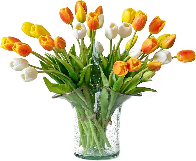 15pcs Artificial Tulips Flowers, Real Touch Latex Bouquet, Fake Tulips for Office Wedding Party Home Kitchen Garden Decoration-B Yellow