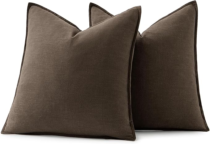MIULEE Decorative Linen Pillow Covers 18x18 Inch Dark Coffee Boho Farmhouse Neutral Winter Couch Throw Pillows for Bed Pack of 2 Accent Modern Pillowcase Sofa Livingroom Home Decor