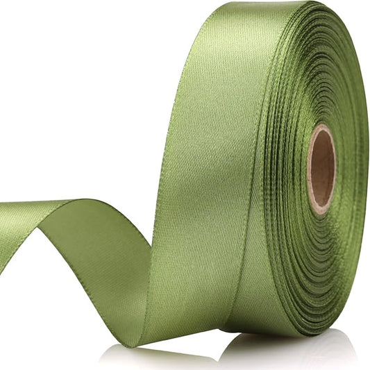 7/8 Inch 30 Yards Olive Green Satin Craft Ribbon-Single Face Polyester Ribbon for Handmade Roses,Gift Wrapping,Timeless Flower,Bouquets,Wedding and Party Decoration