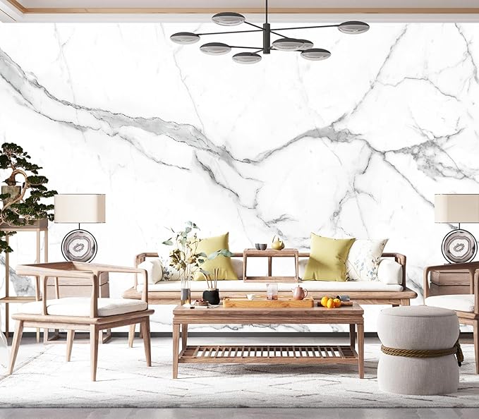Cliouar-White Statue Marble Texture Background Mural Wallpaper Peel and Stick 90" x 67"