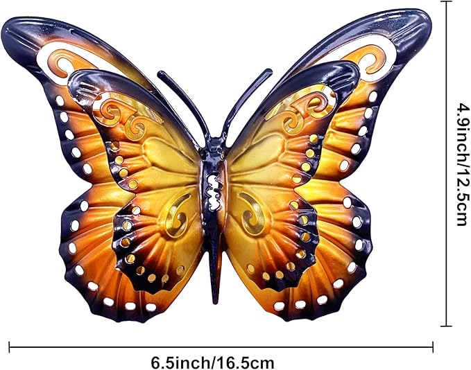 Metal Butterfly Wall Art Decor - 6.5" Outdoor Fence Decoration, Hanging for Garden Yard Living Room Bedroom Patio Balcony,Gift for Mom Dad Friends(4 Pack)