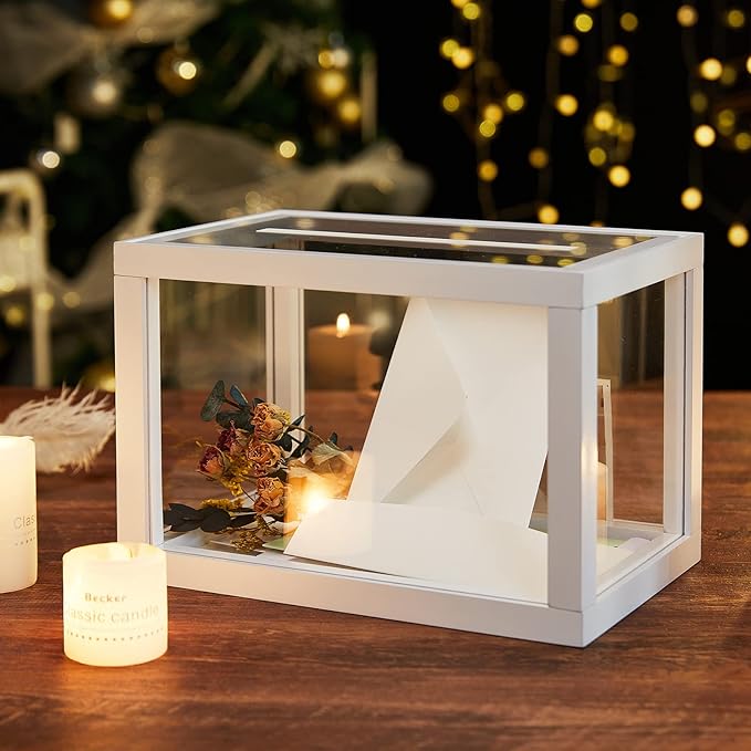 AW BRIDAL Acrylic Wedding Card Box for Reception, 10.5"x7"x7" Clear Glass Gift Box Money Envelope Boxes for Birthday Graduation Party, Wedding Bridal Shower Bride Gifts