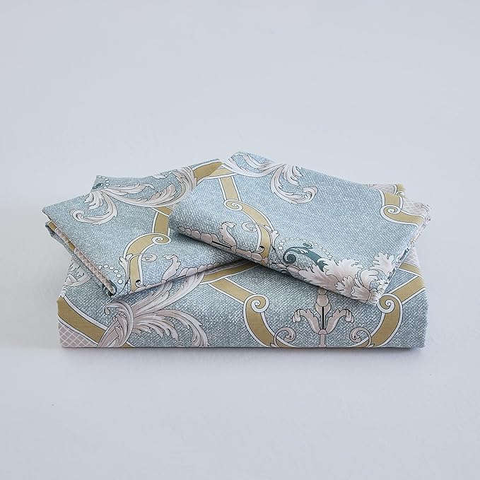 100% Natural Cotton Duvet Cover Set King 3 Pcs Grayish Blue Duvet Cover with Luxurious Damask Pattern, Reversible Breathable Soft Comforter Cover Sets with Zipper Closure All Season