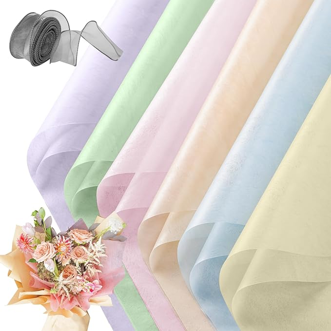 VinTS 48 Sheets 23.6x23.6in Cotton Wrapping Flower Lining Paper,Korean Style Of Waterproof Floral Bouquet Lining Paper Withdrawable Pleated Wrapping Paper Gift Packaging Paper,6 Colors