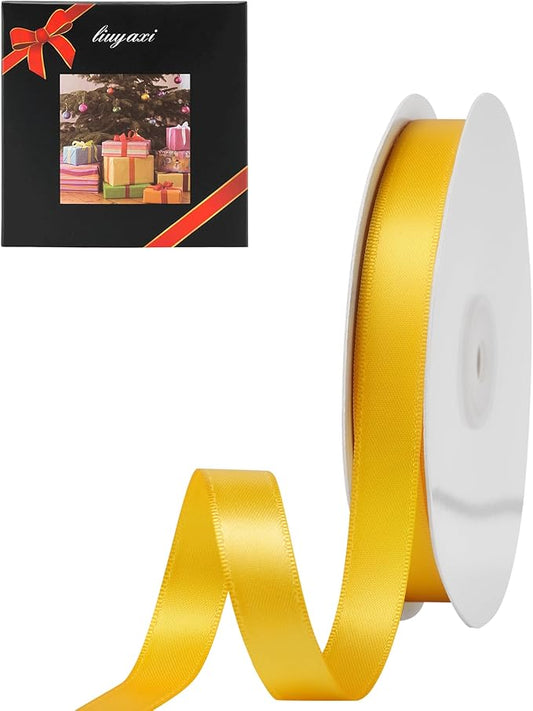 LIUYAXI Yellow Satin Ribbon, Double Faced 5/8" X Continuous 25 Yards Ribbons Perfect for Gift Wrapping Bows Bouquet Wedding Craft and More