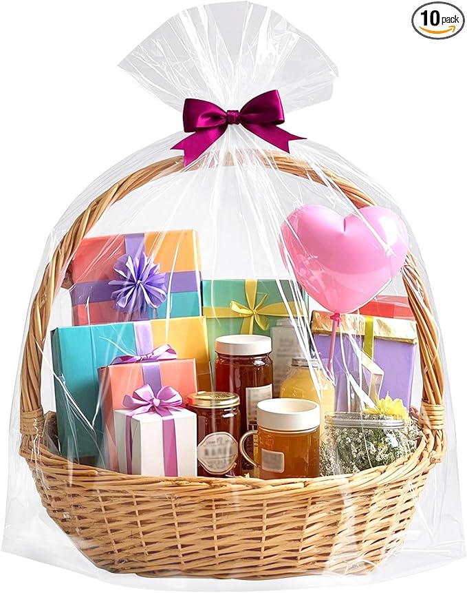 Yotelab Extra Large Cellophane Bags, 40x50 Inch Clear Cellophane Wrap for Gift Baskets, 10Pcs Jumbo Huge Clear Basket Bags