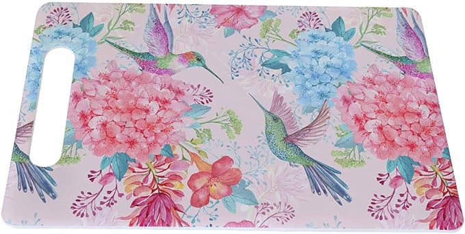 Hummingbirds Cutting Board with Handles Tropical Flowers Bird Pink Cutting Boards Plastic Safe Chopping Board for Kitchen 16" x 10" x 0.24"