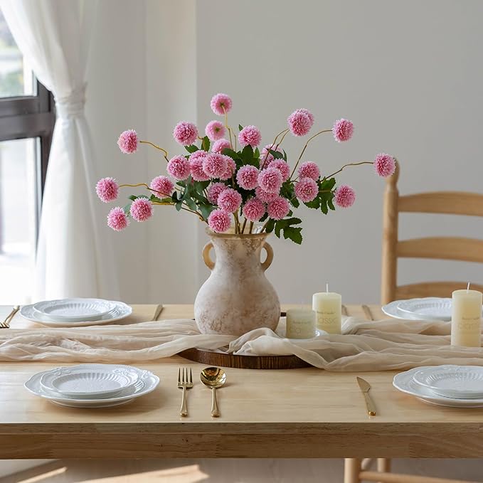 mizii 6Pcs Pink Fake Silk Pompon Mum Artificial Flowers Bulk Small Faux Chrysanthemums with Stems Realistic Floral Decorations for Wedding DIY Bouquet Centerpieces Shower Vase Home Decor (Pink)