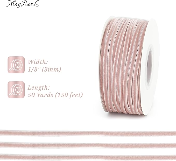 MAYREEL 1/8 Inch Dusty Rose Velvet Ribbon Thin Mauve Vintage Ribbon for Wedding Invitations Gift Wrapping Party Favor Boxes 50 Yards