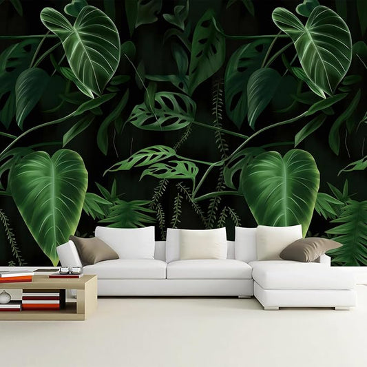 WFBHUA-Tropical Botanical Leaf Self Adhesive Wall Mural Green Leaves Peel and Stick for Living Room Bedroom 82"x57"