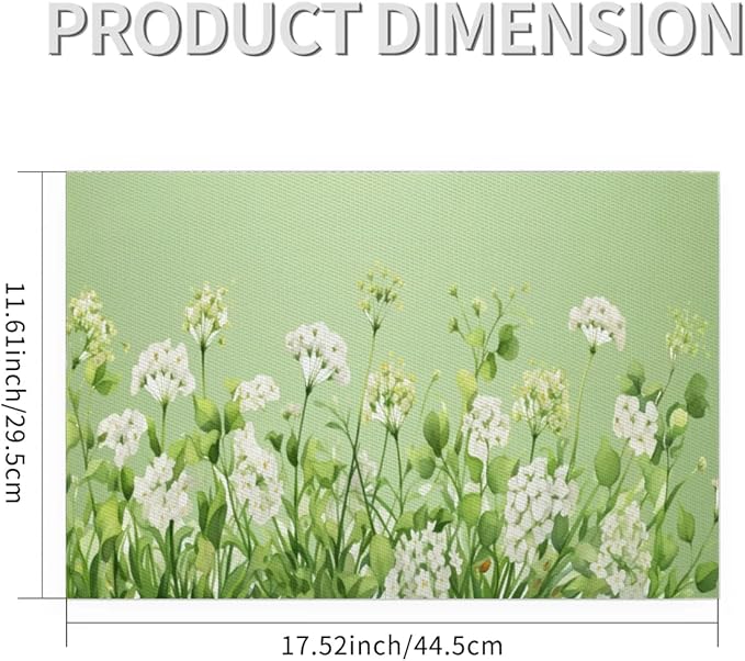 PVC Placemats Set of 1 Sage Green Flower Wipeable Table Mats Washable Heat Resistant Non Slip Vinyl Dining Table Mat for Kithen Indoor Outdoor Patio Farmhouse Place Mats Decorative