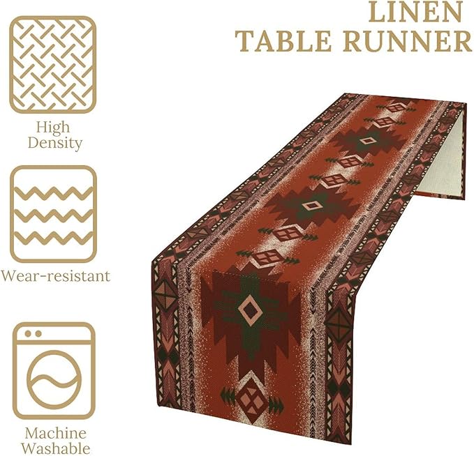 Aztec Table Runner Southwestern Ethnic Style Geometric Navajo Tribe Abstract Pattern Vintage Rustic Table Dinner Table Runner 13x60 Inch