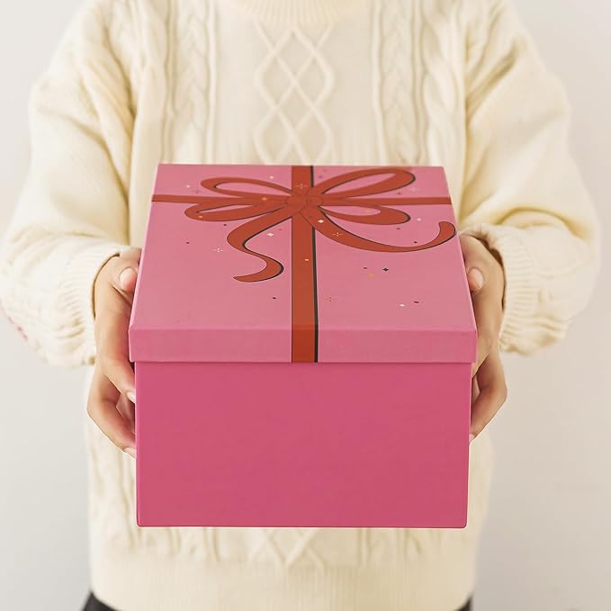 Soul & Lane Pink Valentine's Day Gift Boxes for Presents, Set of 3 Blush Sparkle Cardboard Storage, Large Decorative Keepsake Boxes with Lids for Gifts, Clothing, Decoration