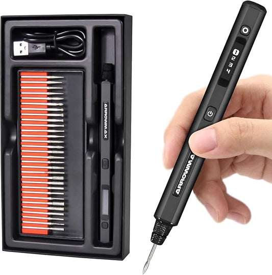 AM ARROWMAX Mini Engraving Pen: Ultimate Cordless Portable Tool for Artists & DIYers - Engrave 50+ Surfaces - Beginner Friendly - Engraving Pen for Bead, Metal, Wood, Glass and Plastic,Black