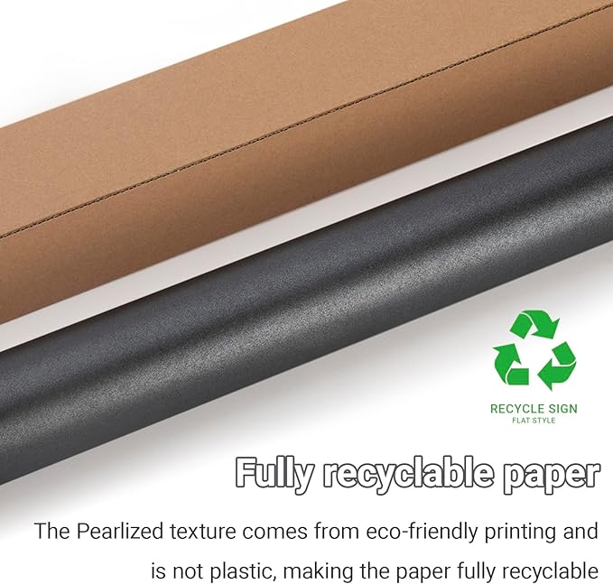 Rumvan Black Matte Wrapping Paper16.9 Inches X 39.3 Feet,Solid Color pearlescent Gift Wrapping Paper,Perfect for Valentine's Day,Birthday,Christmas,Graduation,Baby Shower,DIY Bouquet (Black colour)