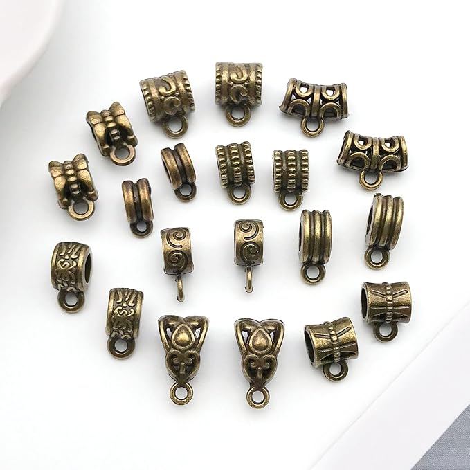 WOCRAFT 60pcs Antique Bronze Bails Space Beads Bracelet Charms for Jewelry Making Sets DIY Necklace Bracelet Keychain Crafting Charms Kit Craft Supplies (SN853)