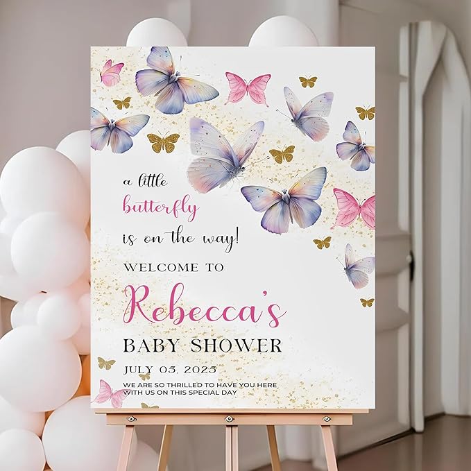 Personalized Baby Shower Welcome Sign For Outdoor, A Little Butterfly Is On The Way Baby Shower Sign, Butterfly Gender Decorations, Baby's Due Date Calendar Welcome Signs
