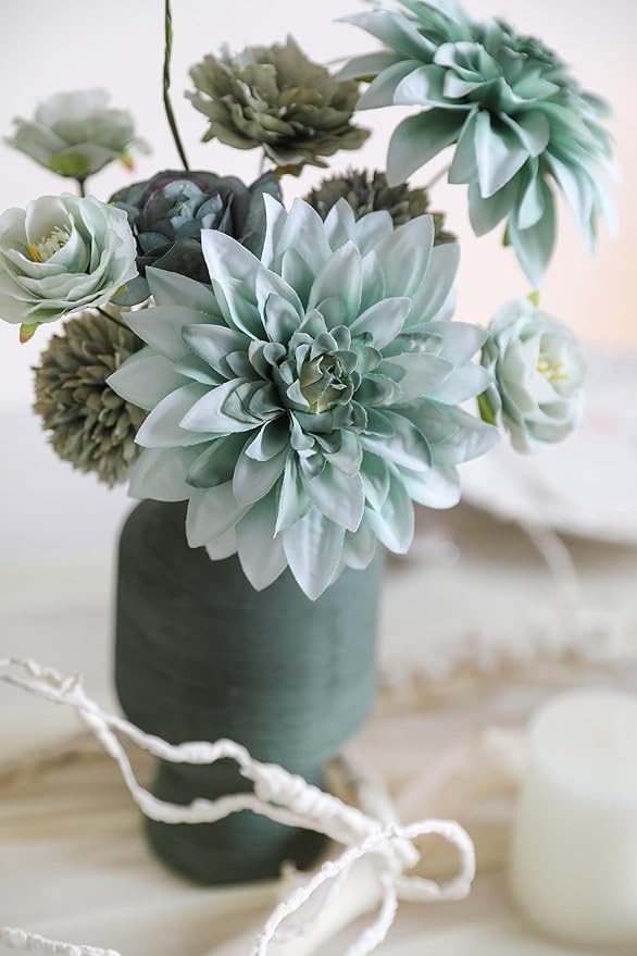 YYHUAWU Artificial Flowers Combo Set Fake Flower Leaf Box with Stems for DIY Wedding Bouquets Centerpieces Arrangements Baby Shower Party Home Decorations (Tiffany Blue & Forest Green)
