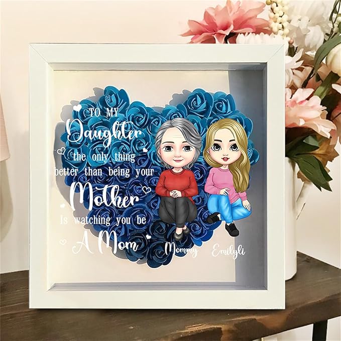 Personalized Mom Flower Shadow Box Custom Heart Shaped Rose Flower Shadow Box Frame My Favorite Children Gave Me This Mother's Day Portrait Shadowbox Memory Gifts for Mom from Daughter Birthday