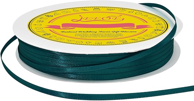 Double Face Teal Satin Thin Ribbon 1/8 inch X 100 Yards Polyester Teal Ribbon for Gift Wrapping Very Suitable for Weddings Party Hair Bow Invitation Decorations and More