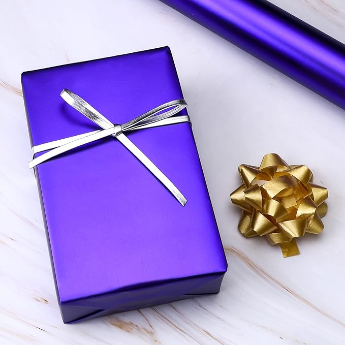 RUSPEPA Dark Purple Wrapping Paper - Solid Color Matte Metallic Foil Gift Wrap Paper Roll Perfect for Wedding, Birthday, Christmas, Baby Shower - 17 Inches X 32.8 Feet