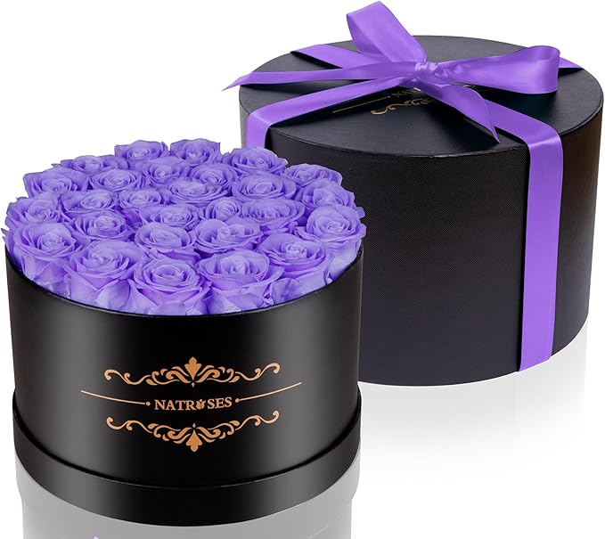 NATROSES 27 Piece Forever Preserved Roses in a Box, Preserved Flowers for Delivery Birthday, Flowers Gifts for Mothers Day, Violet