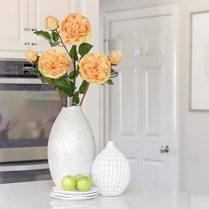 Real Touch Artificial Roses (Set of 3) – 23.6" Long Stem Yellow Garden Roses – Lifelike Faux Silk Flowers for Wedding Bouquets, Home Décor, Centerpieces & Floral Arrangements