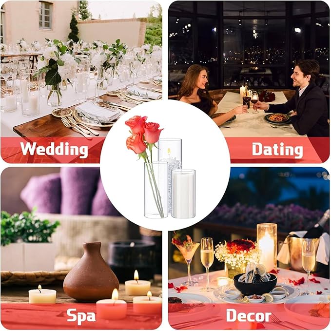12 Pcs Cylinder Vases Set for Centerpieces, 6/8/10 Inch Tall Clear Glass Vase, Hurricane Floating Candle Holder for Wedding Table Decor, 2.5''/2.7''/3.3''' Diameter (3.3'' X 5.9'',7.9'',9.8'')