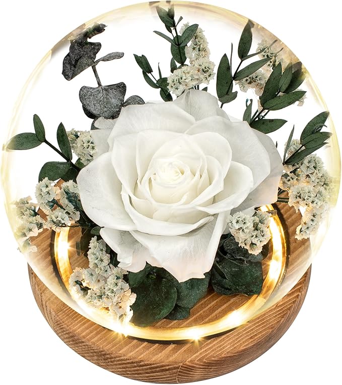 Preserved Roses & Fresh Flowers Bouquet – Gift for Women, Roses That Last Forever, Flowers for Delivery Prime, White Roses – Birthday, Mother’s Day & Christmas