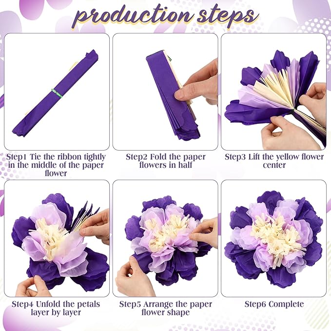 MotiMind 12 Pcs Large Colorful Tissue Paper Flowers 20" 10'' Giant Fiesta Paper Flowers Mexican Pom for Carnival Party Wall Backdrop Decoration Wedding Birthday(Gradient Purple)