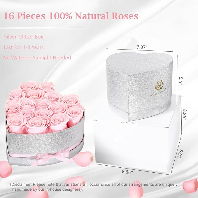 Flowers for Delivery, 16 Pink Forever Roses in a Box, Preserved Flowers Anniversary Mothers Day Birthday Valentines Day Gifts for Women Mom Wife Girlfriend Her Grandma