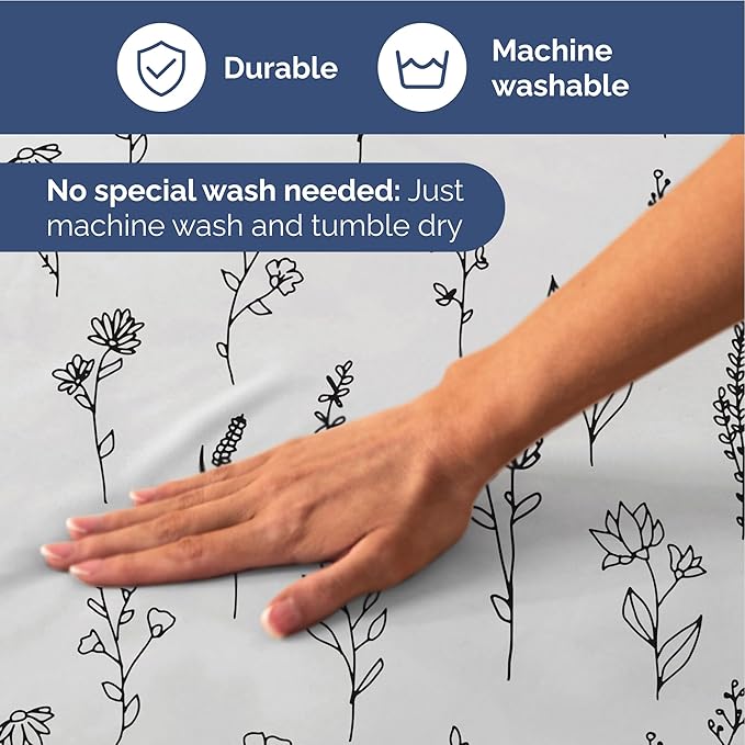 Floral Sheets - Black & White Floral Bed Sheet Set - 1 Flat, 1 Fitted & 2 Pillowcases w/ Deep Pockets - Wrinkle & Fade Free - Boho Botanical Bedding - Ultra-Soft, Breathable & Cooling - King Size Set