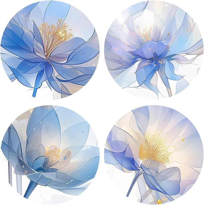 Pankila Blue Flickering Flower Abstract Canvas Wall Art Floral Poster Modern Flowers Pictures Wall Decor for Living Room Bedroom Bathroom Home Decorations Framed Artwork (12''W x 12''H x 4)