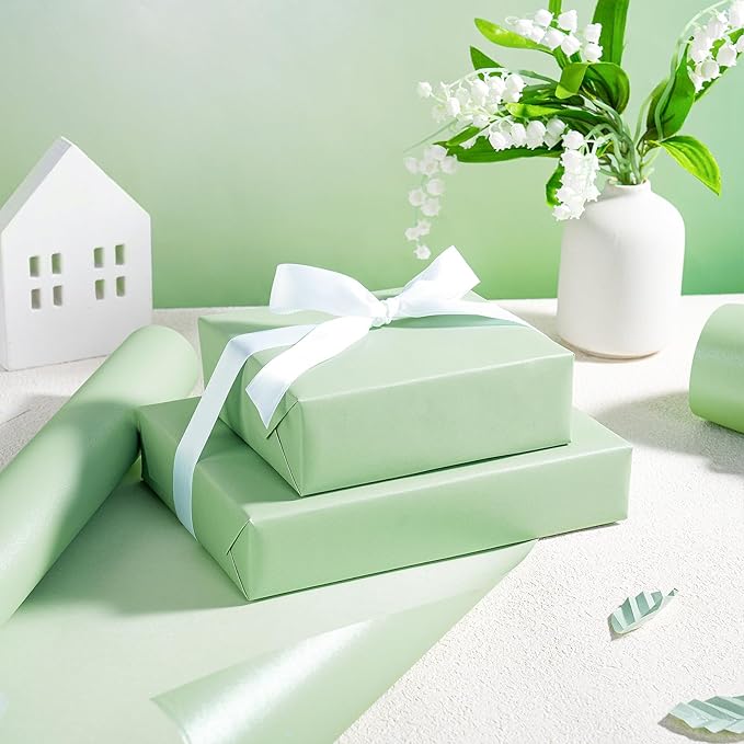 RUSPEPA Sage Green Matte Wrapping Paper, Mini Roll, Green Solid Color Pearly-luster Paper Perfect for Easter, Birthday, Wedding, Baby Shower, Christmas, DIY Bouquet, 17 Inches X 32.8 Feet